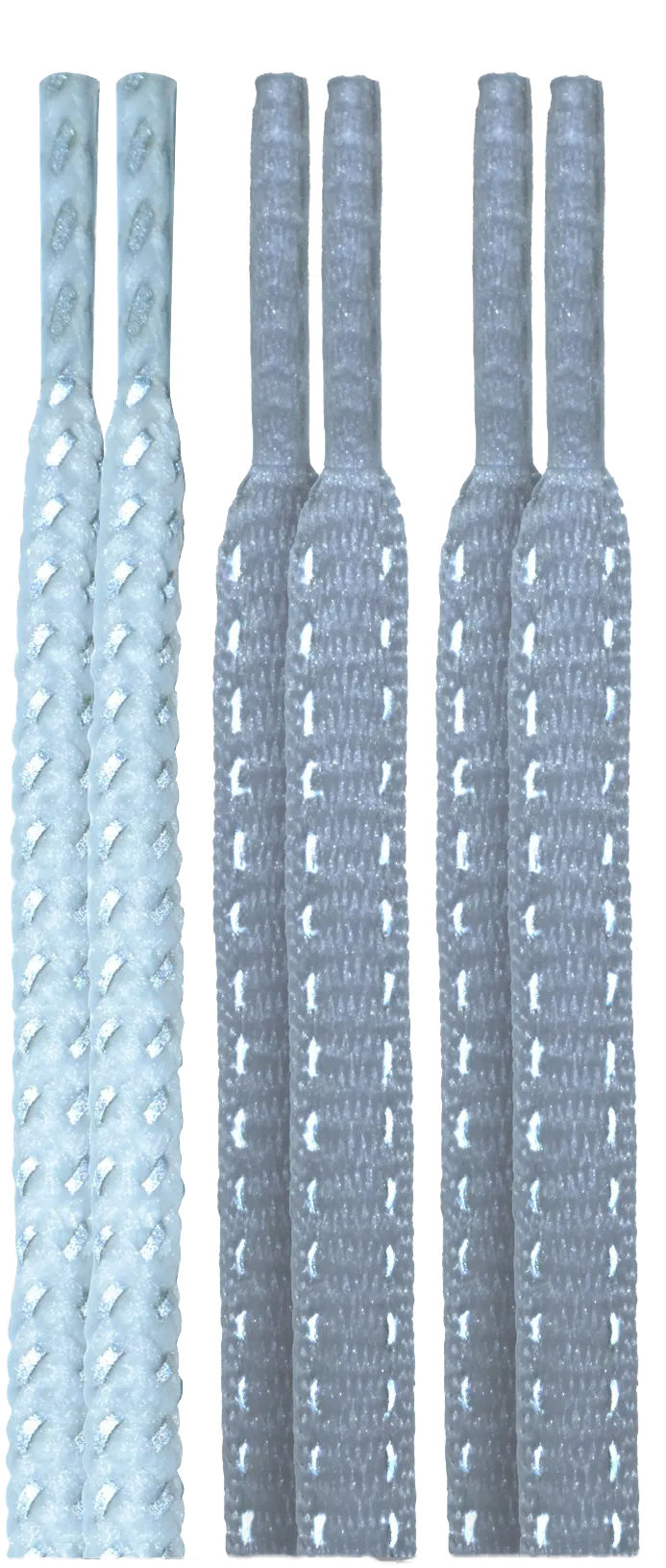 10 Seconds ® Reflexall ® Athletic Round & Oval Laces | White/Classic Grey/Classic Grey Reflective Multi-Pack