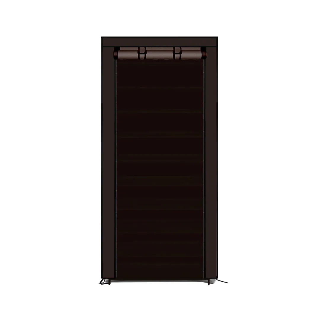 10 Tier Shoe Rack Portable Storage Cabinet Organiser Wardrobe Brown Cover