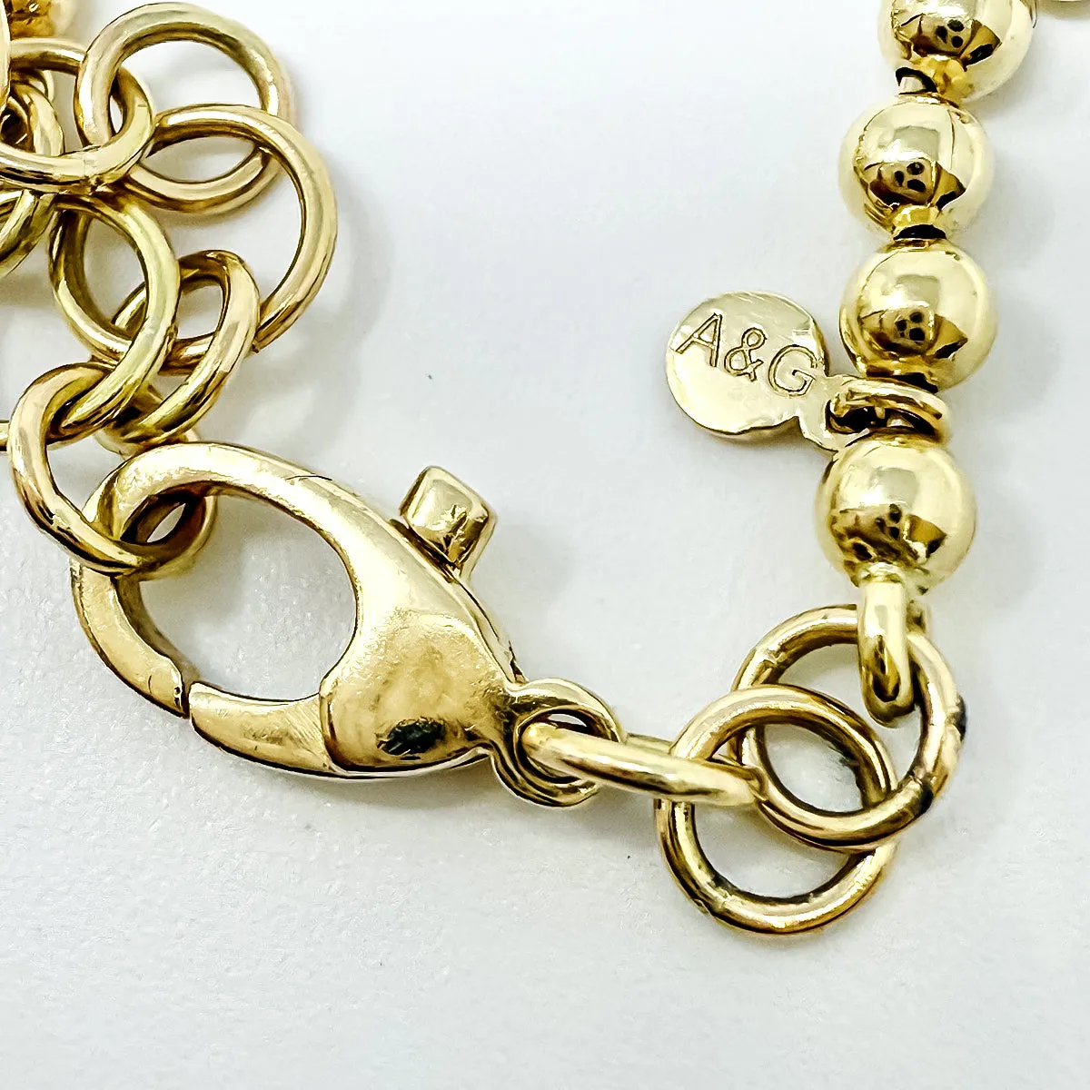 14K Gold Ball Chain Y Necklace with Diamond Embellished Ball Drop