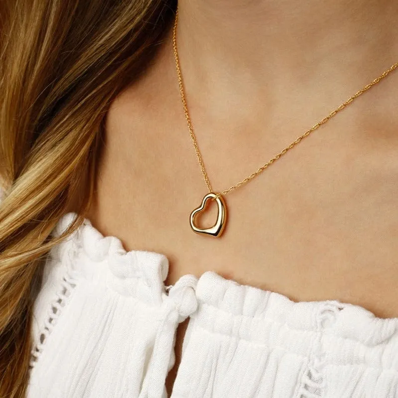 14k Open Heart Pendant Necklace