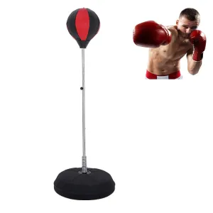 Adult Base Version Height Adjustable Vertical PU Leather Vent Ball Boxing Speed Ball Family Fitness Equipment without Gloves(Red   Black)