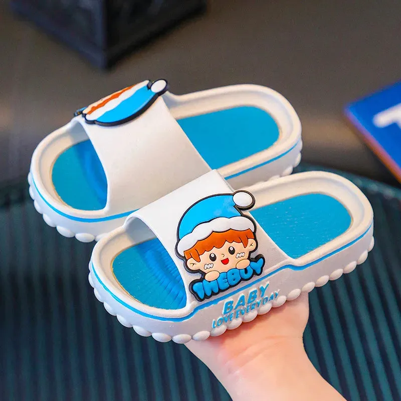 Aged 2-8 Children Slippers Kids Summer Cartoon Beach Flip Flops Boys Girls Schoolchild Soft Sole Non-Slip Bathroom Home Shoes