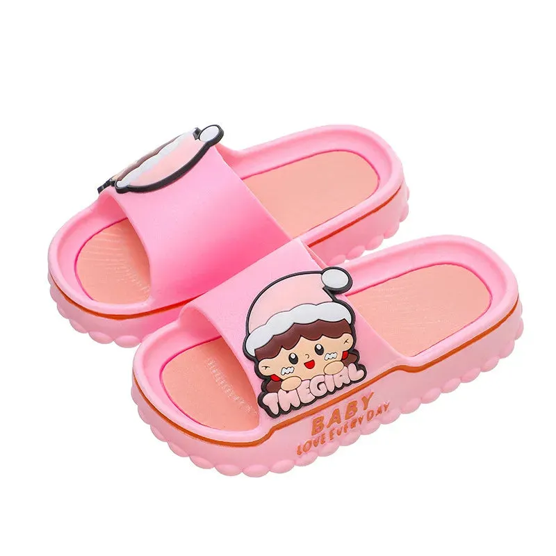 Aged 2-8 Children Slippers Kids Summer Cartoon Beach Flip Flops Boys Girls Schoolchild Soft Sole Non-Slip Bathroom Home Shoes