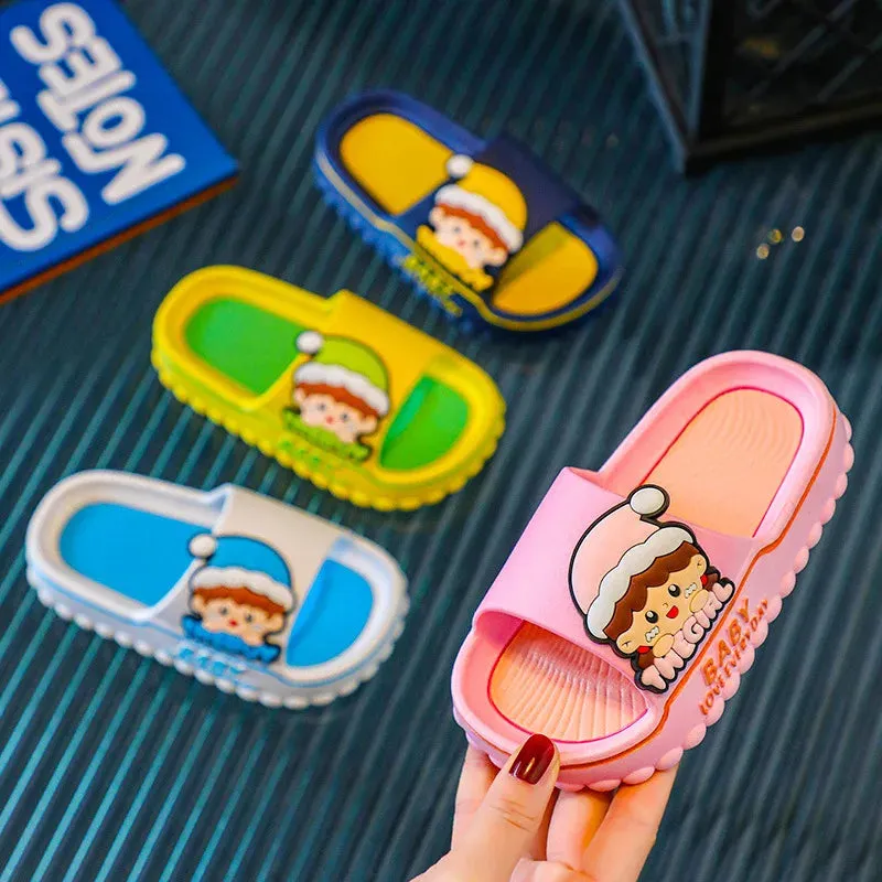 Aged 2-8 Children Slippers Kids Summer Cartoon Beach Flip Flops Boys Girls Schoolchild Soft Sole Non-Slip Bathroom Home Shoes