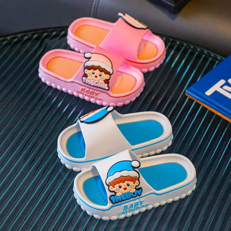 Aged 2-8 Children Slippers Kids Summer Cartoon Beach Flip Flops Boys Girls Schoolchild Soft Sole Non-Slip Bathroom Home Shoes