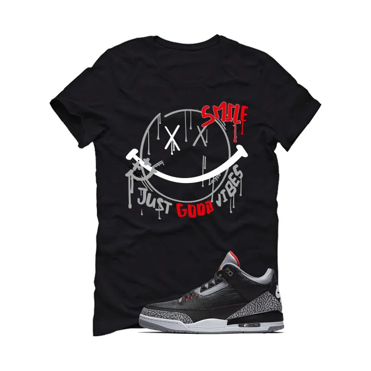 Air Jordan 3 Black Cement Black T-Shirt (Smile)| illcurrency