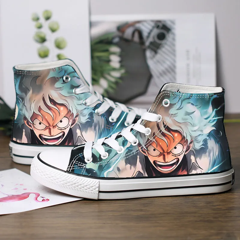 Anime Cartoon Gear 5 Luffy High Top Casual Canvas Shoes