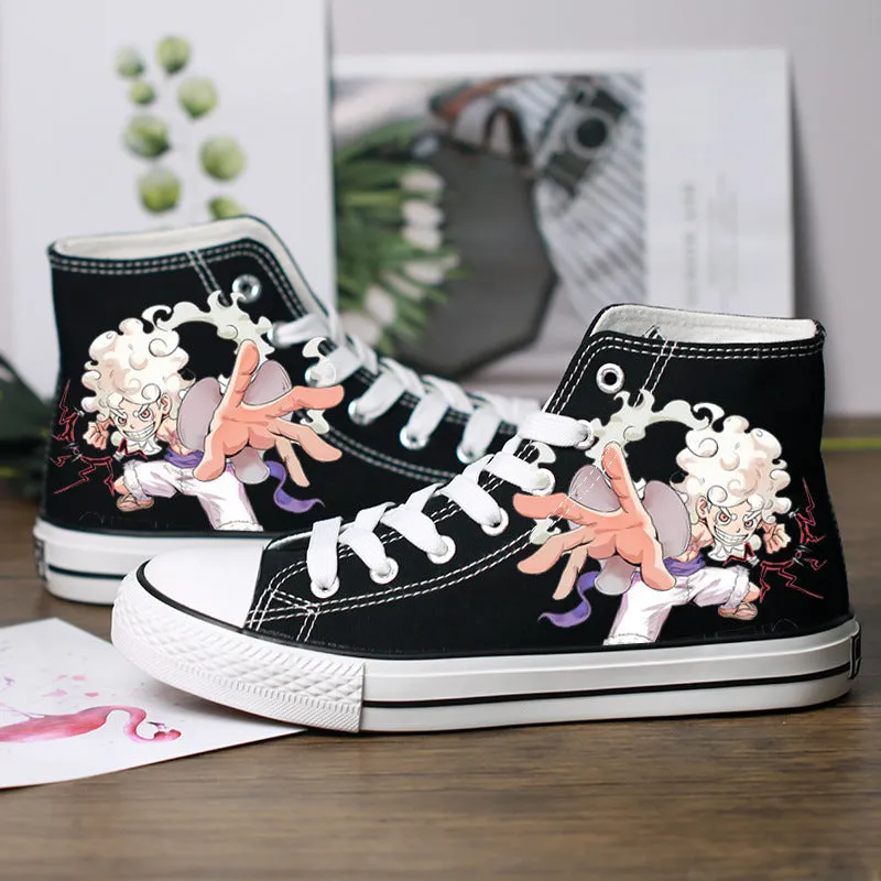 Anime Cartoon Gear 5 Luffy High Top Casual Canvas Shoes