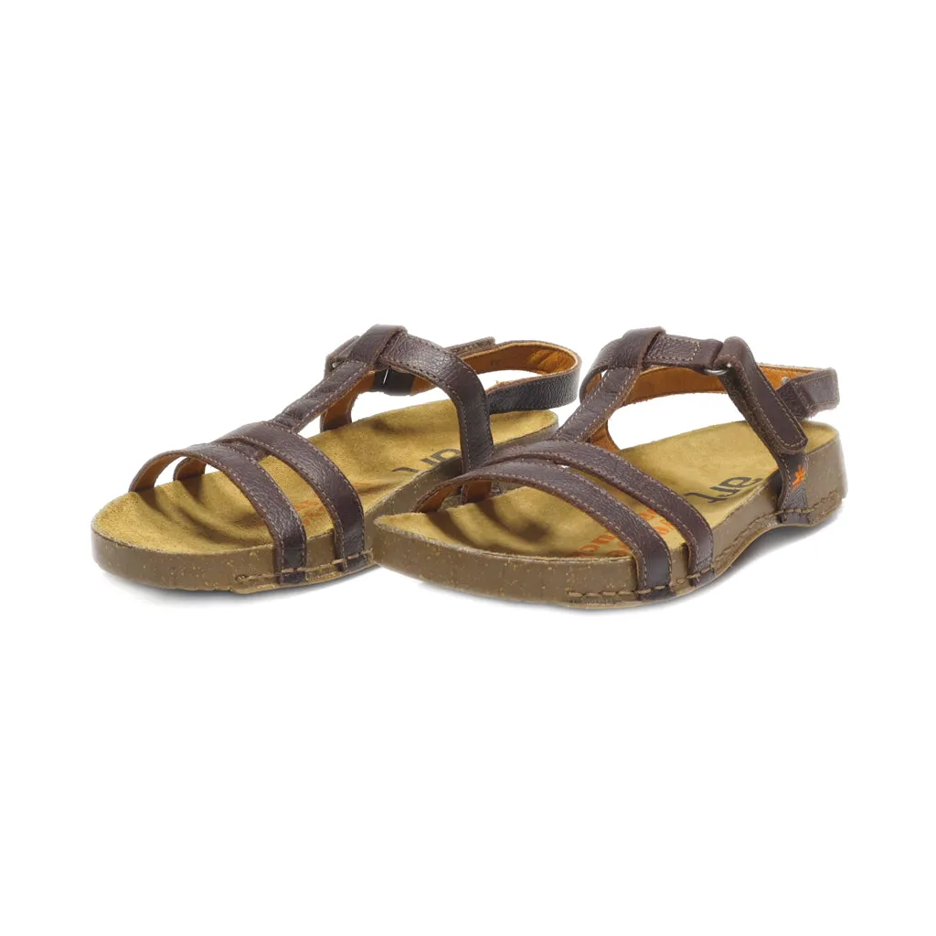 Art Flat Sandals Leather Brown Colour For Women