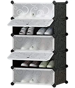 AYSIS DIY Shoe Rack Organizer/Multi-Purpose Plastic 5 Layers Portable and Folding Shoe Rack (Black)