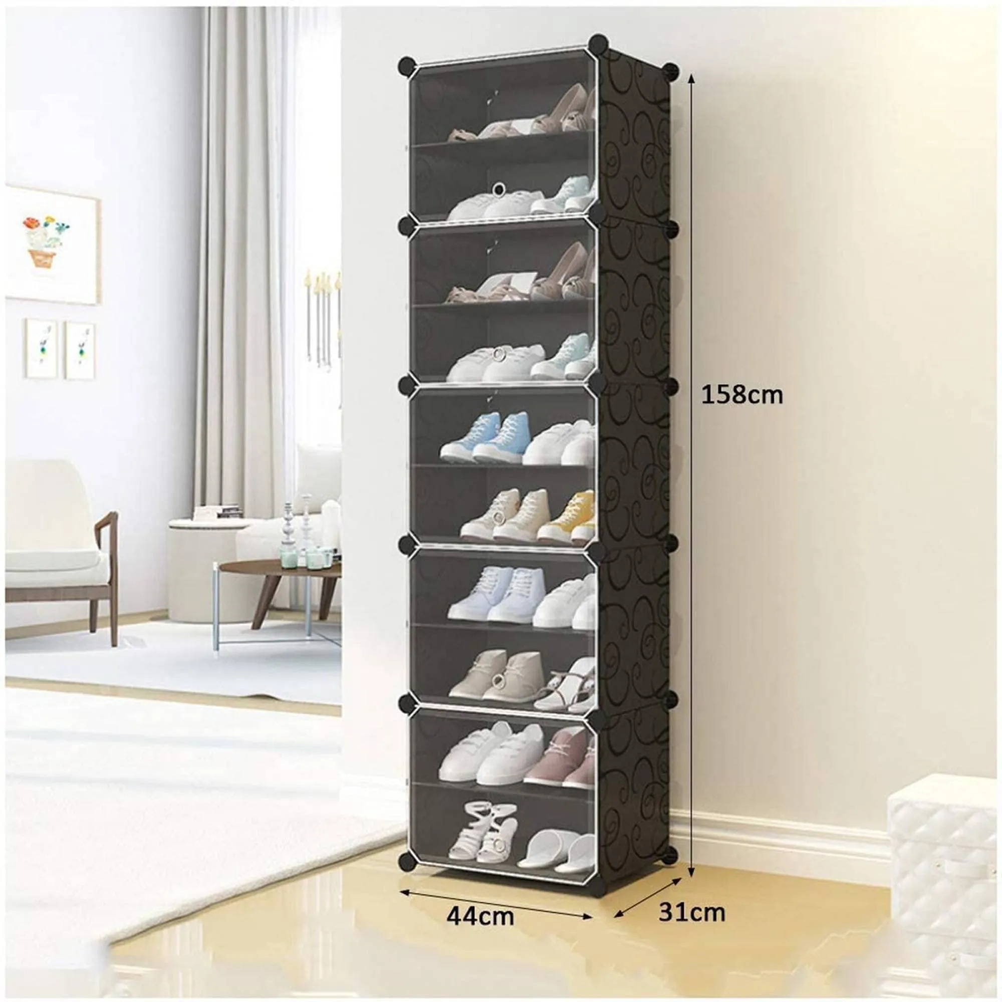 AYSIS Portable Shoe Rack Organizer 30 Pair Tower Shelf Storage Cabinet Stand Expandable for Heels, Boots, Slippers, (Plastic-Double-10-Layer-Black)