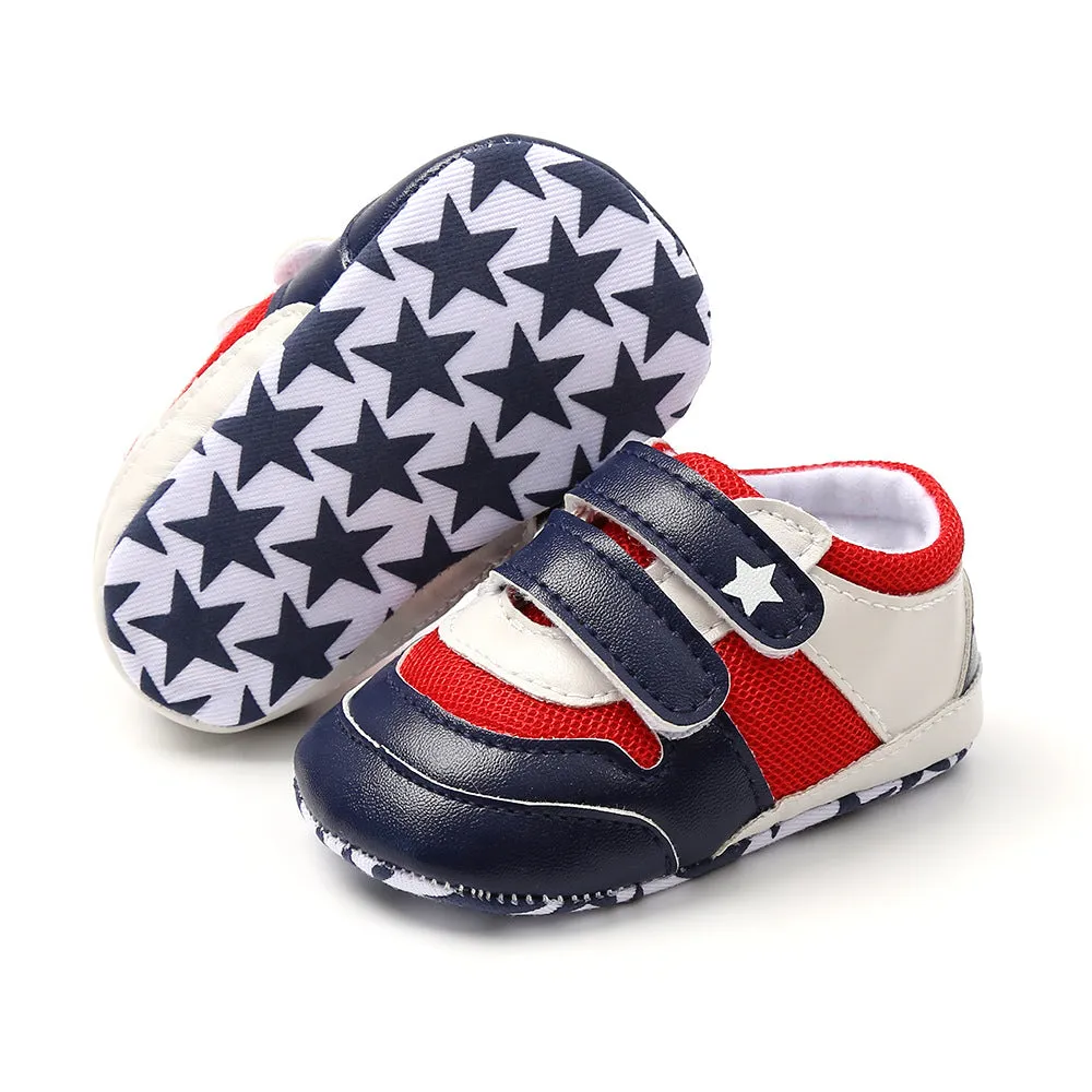 Baby Boy Splicing Color PU Leather Magic Tape Sneakers