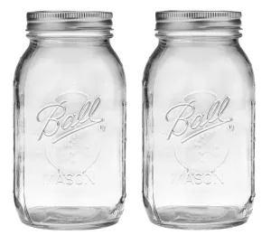 Ball 32 oz Glass Regular-Mouth Mason Canning Jars with Lids and Bands - 2 Pack