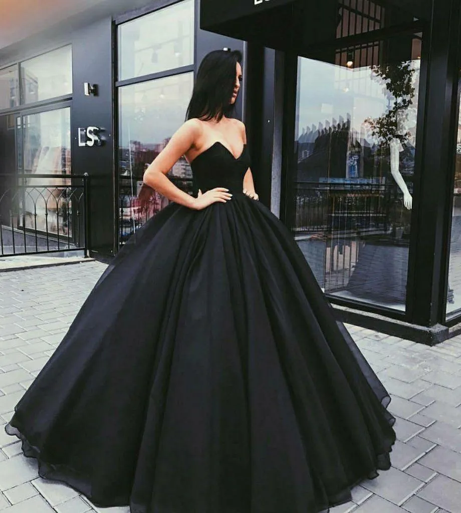 Ball Gown Sweetheart Strapless Black Long Prom Dress PG736