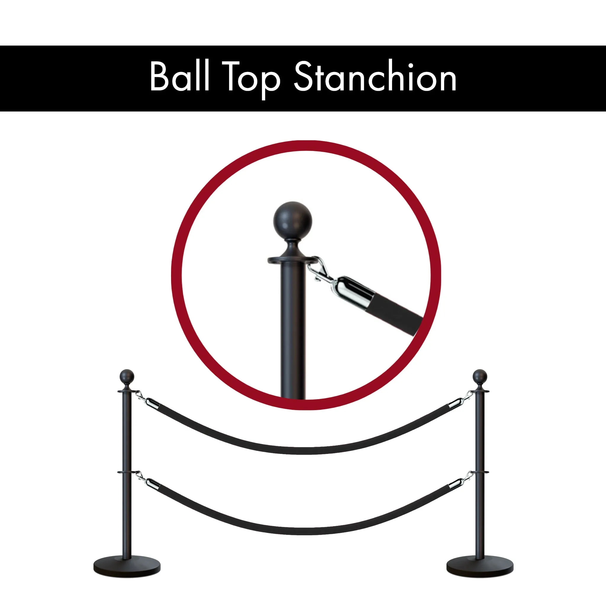 Ball Top Dual Rope Stanchion with Sloped Base - Montour Line CLineD