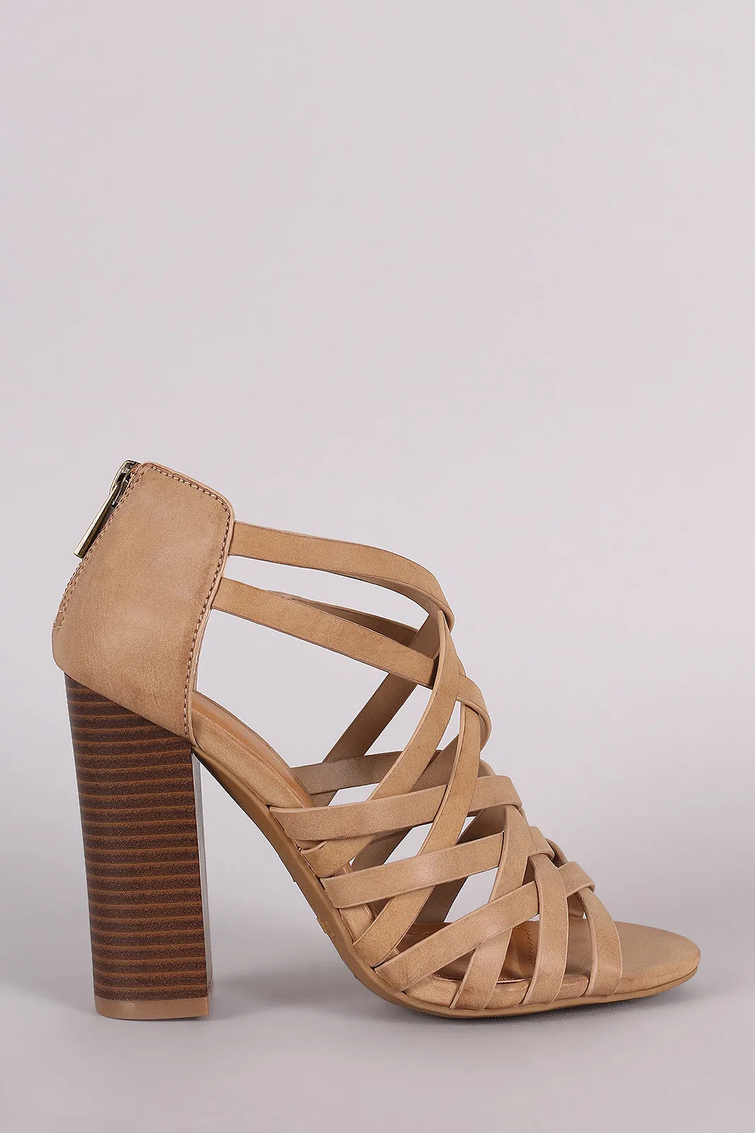 Bamboo Strappy Cage Chunky Heel