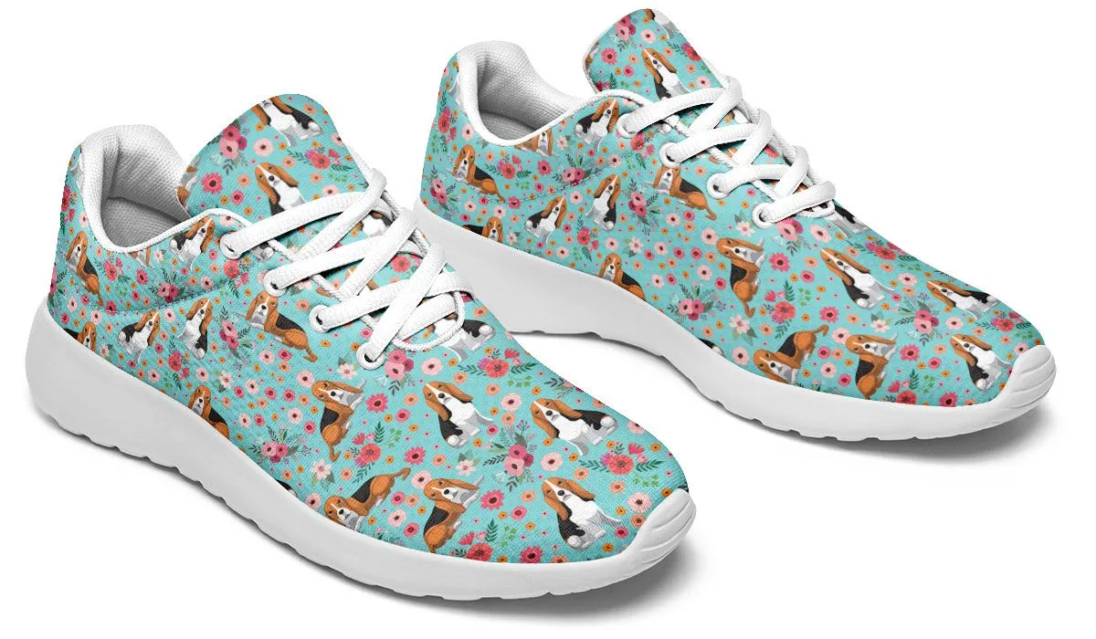 Basset Hound Flower Athletic Sneakers