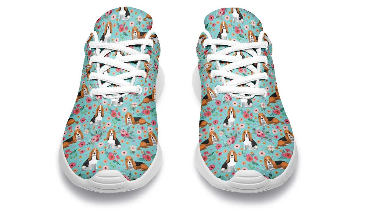 Basset Hound Flower Athletic Sneakers