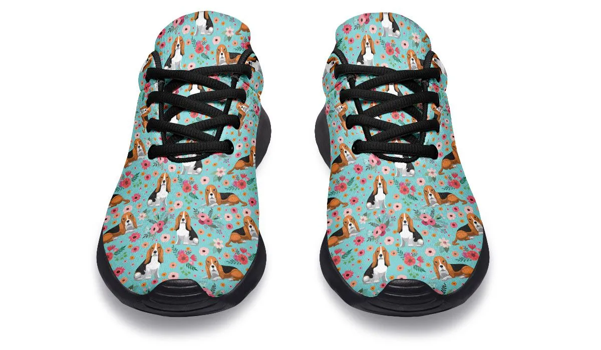 Basset Hound Flower Athletic Sneakers