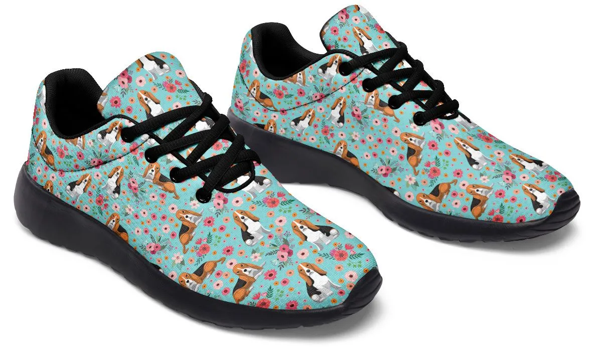 Basset Hound Flower Athletic Sneakers