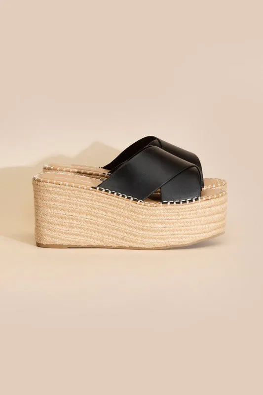 Beach Babe Raffia Platform slides