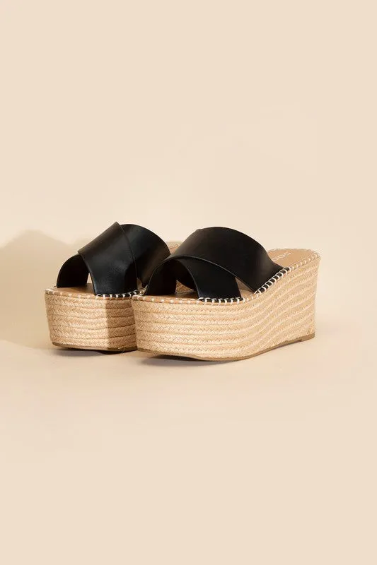 Beach Babe Raffia Platform slides