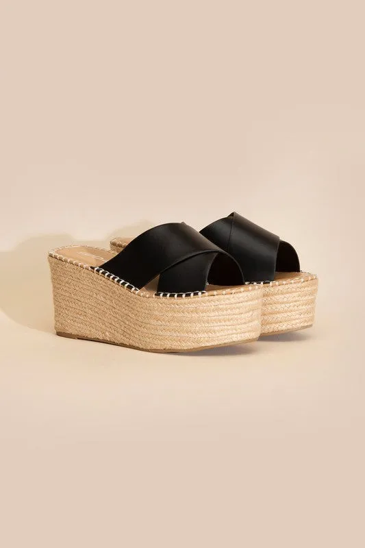 Beach Babe Raffia Platform slides