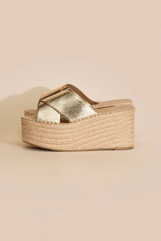 Beach Babe Raffia Platform slides