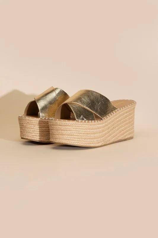 Beach Babe Raffia Platform slides