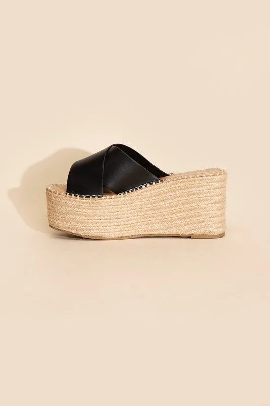 Beach Babe Raffia Platform slides