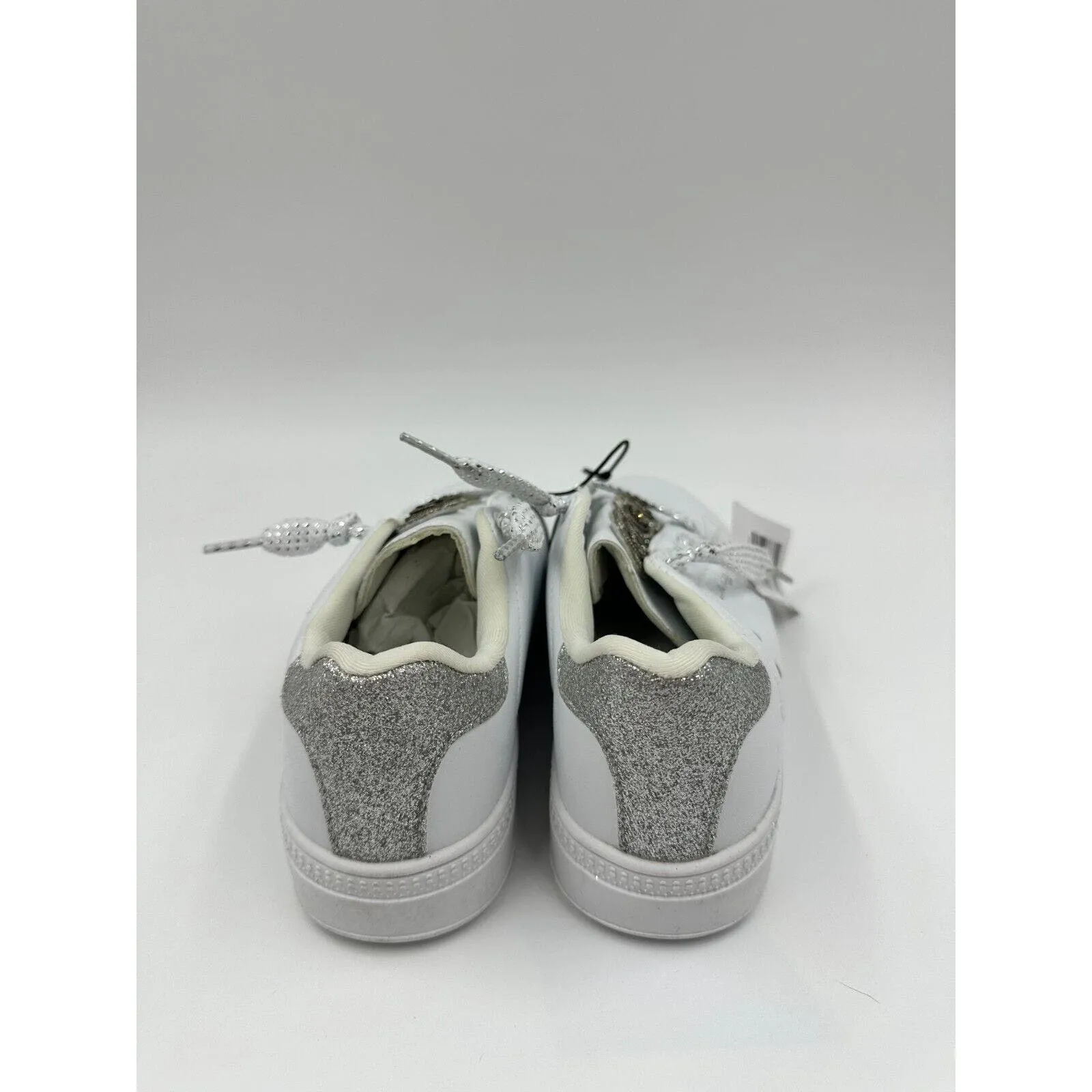 Big Kid Size 13 White Casual- Silver Sparkly Slip-ons