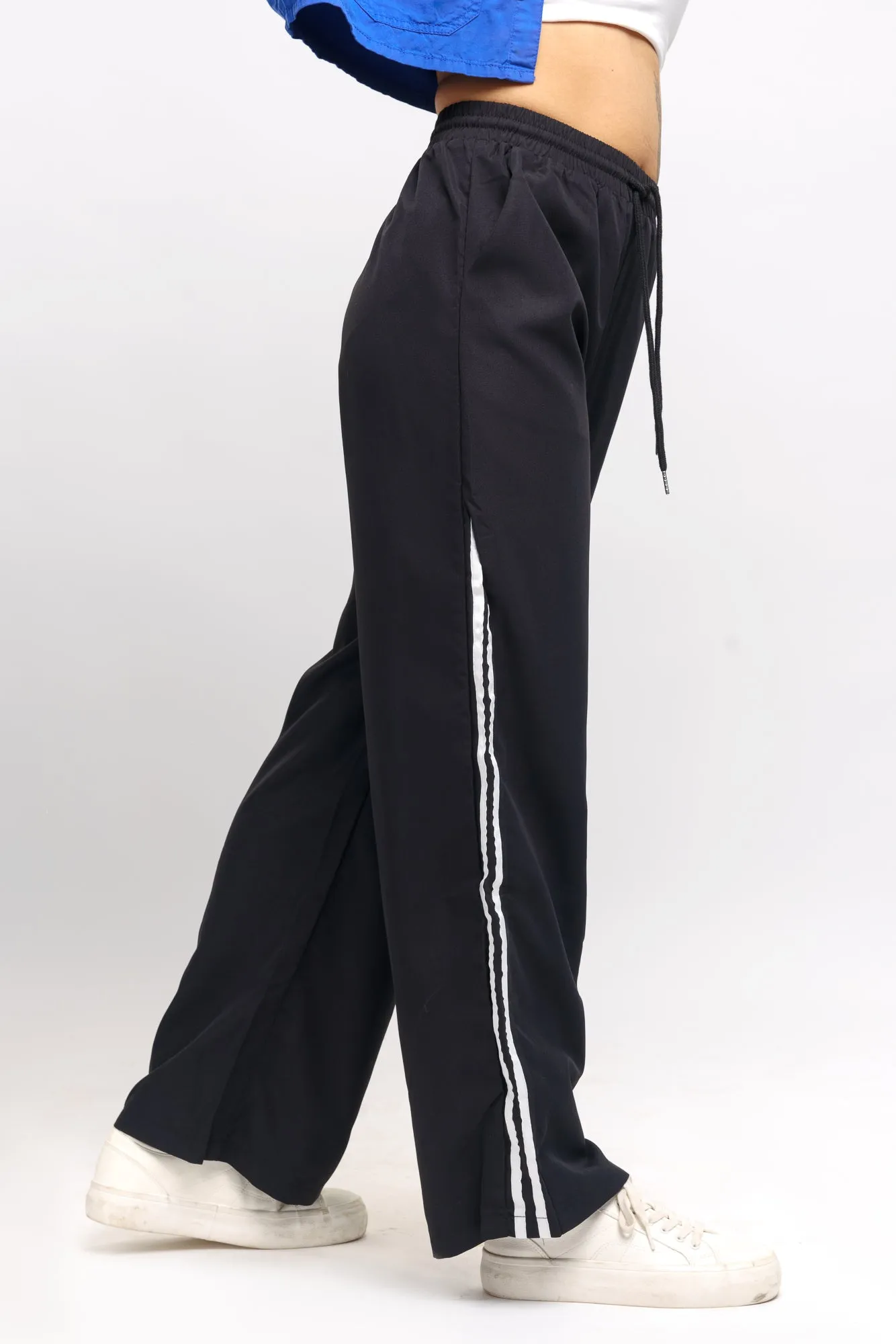 Black Contrast Straight Fit Track Pants