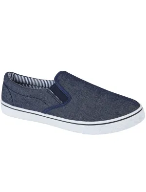 Boston Slip On Canvas Trainers In Dark Blue Denim