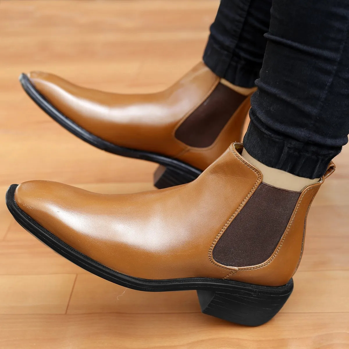 Bxxy's 3 Inch Hidden Height Increasing Faux Leather Chelsea Boots for Men