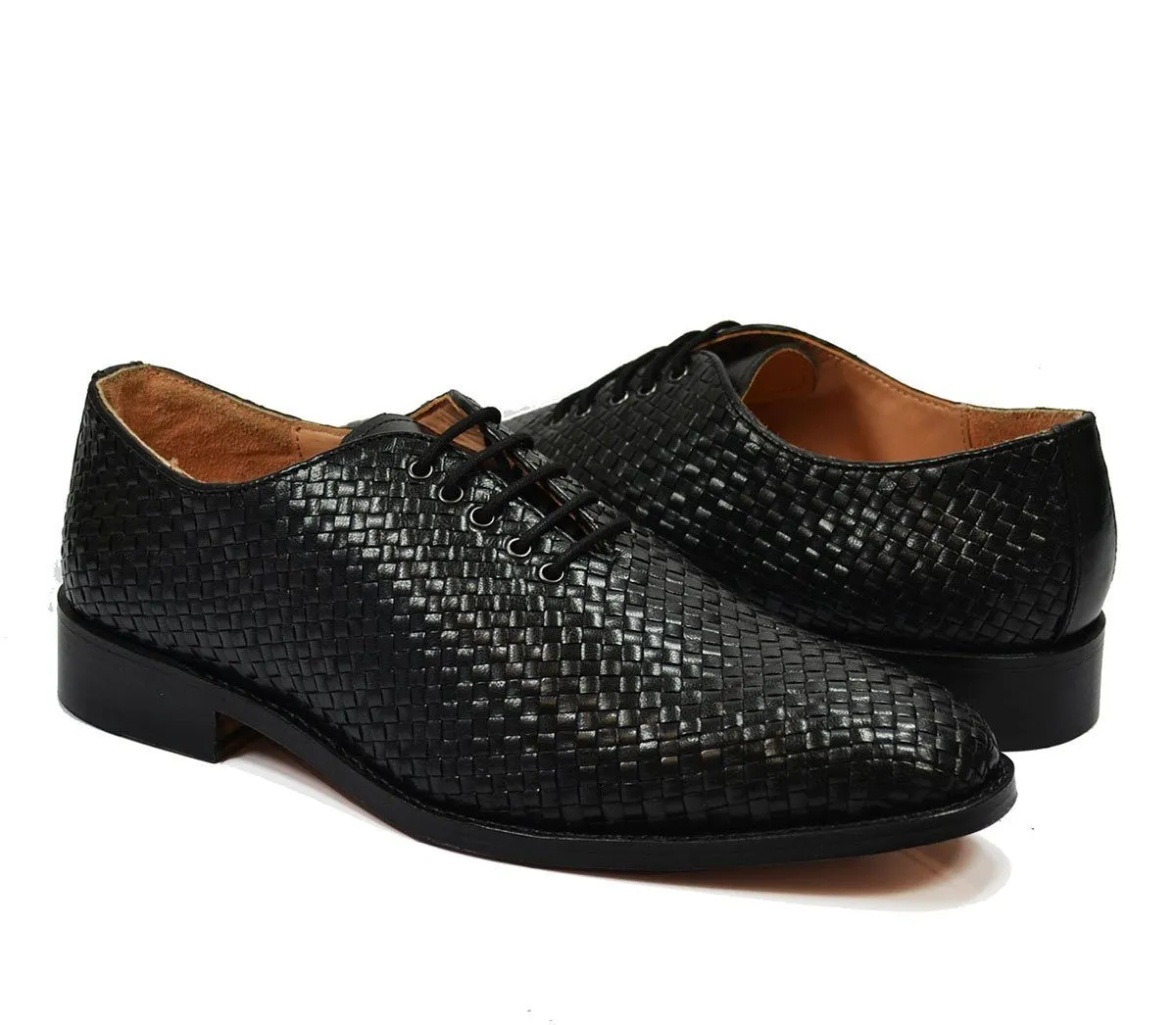 CALEB Full Leather Black Woven Oxfords by Paul Malone