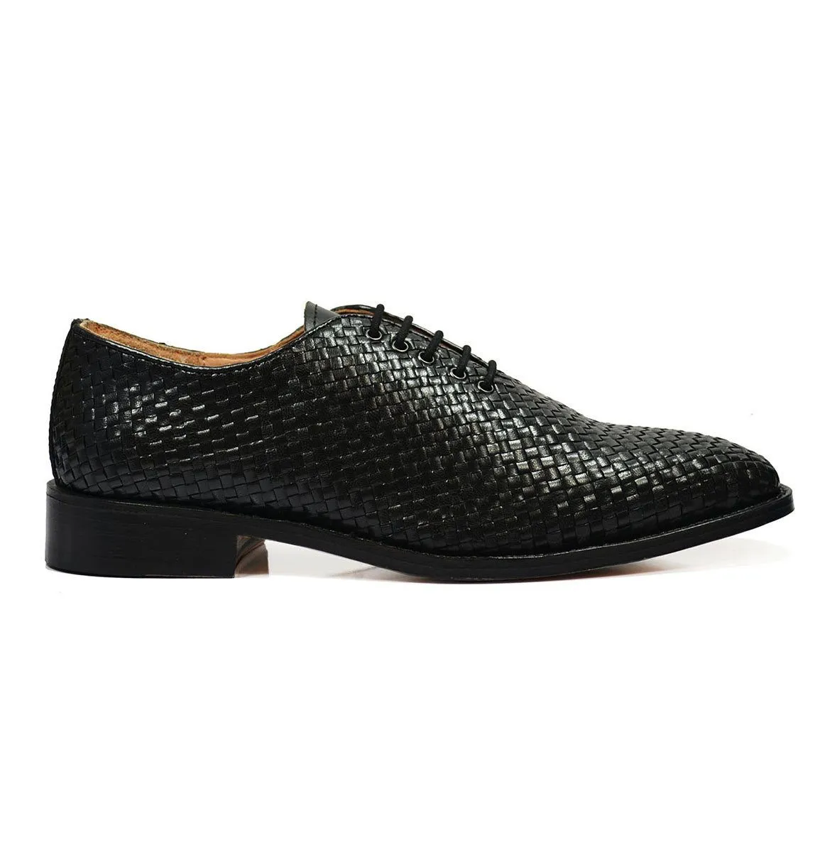 CALEB Full Leather Black Woven Oxfords by Paul Malone