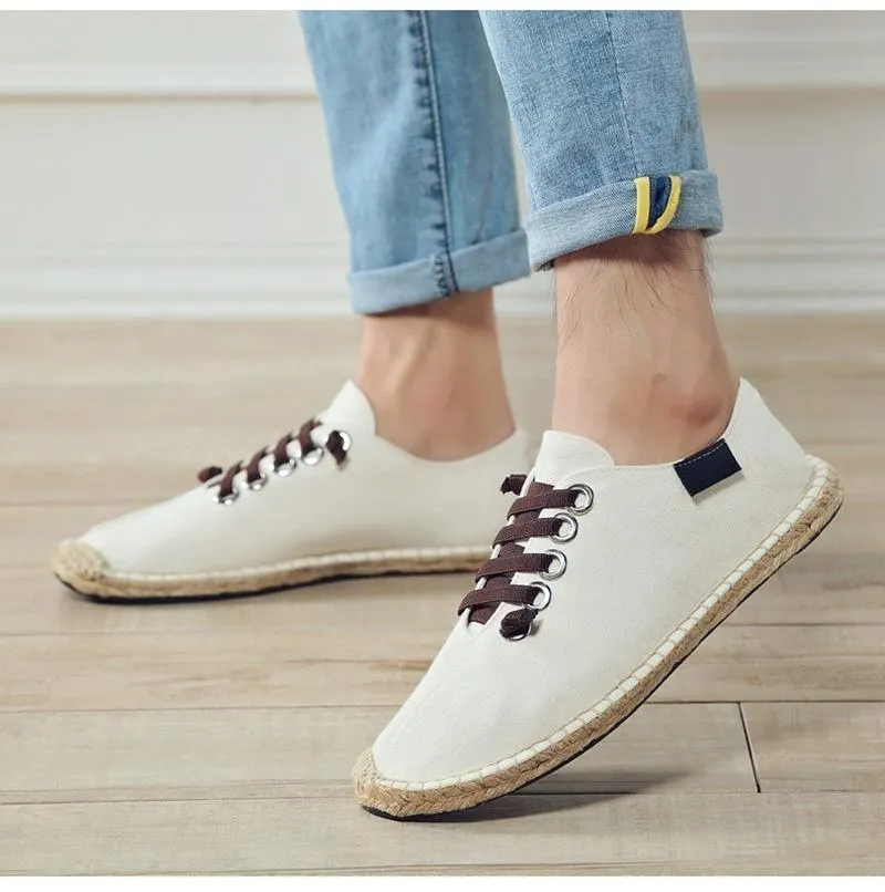 Canvas Men's Casual Shoes 2021 Flat Footwear Breathable Hemp Lazy Cool Young Man Shoes