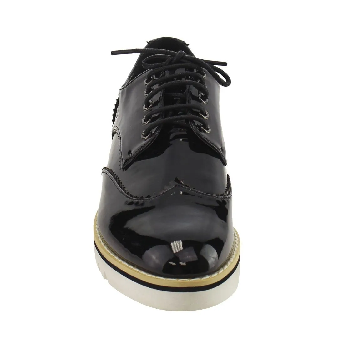 Cape Robbin Women's Fashion Patent Metallic Leather Lace Up Platform Oxford Sneakers Shoes