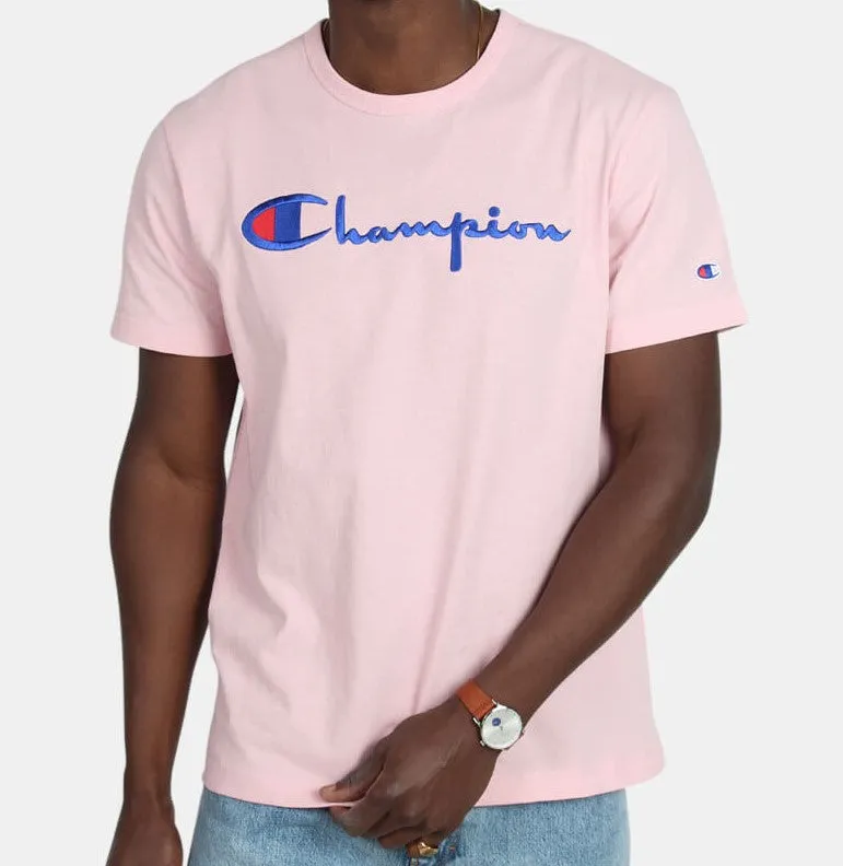 Champion Embroidered Big Script T-Shirt Pink (Size M)