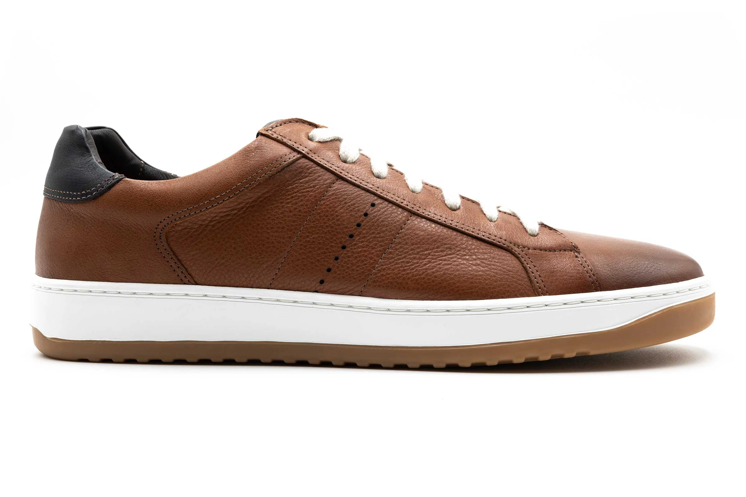 Charles Tumbled Saddle Leather Sneakers - Whiskey