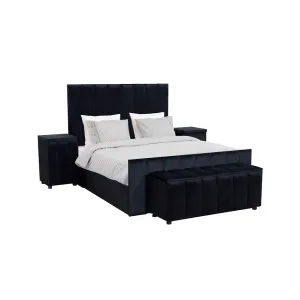 Classic B Sleigh Bed with Pedestals & Blanket Box Black