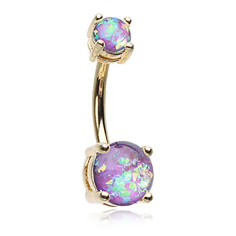 Classic Prong Opal Gleam Belly Rings in Gold