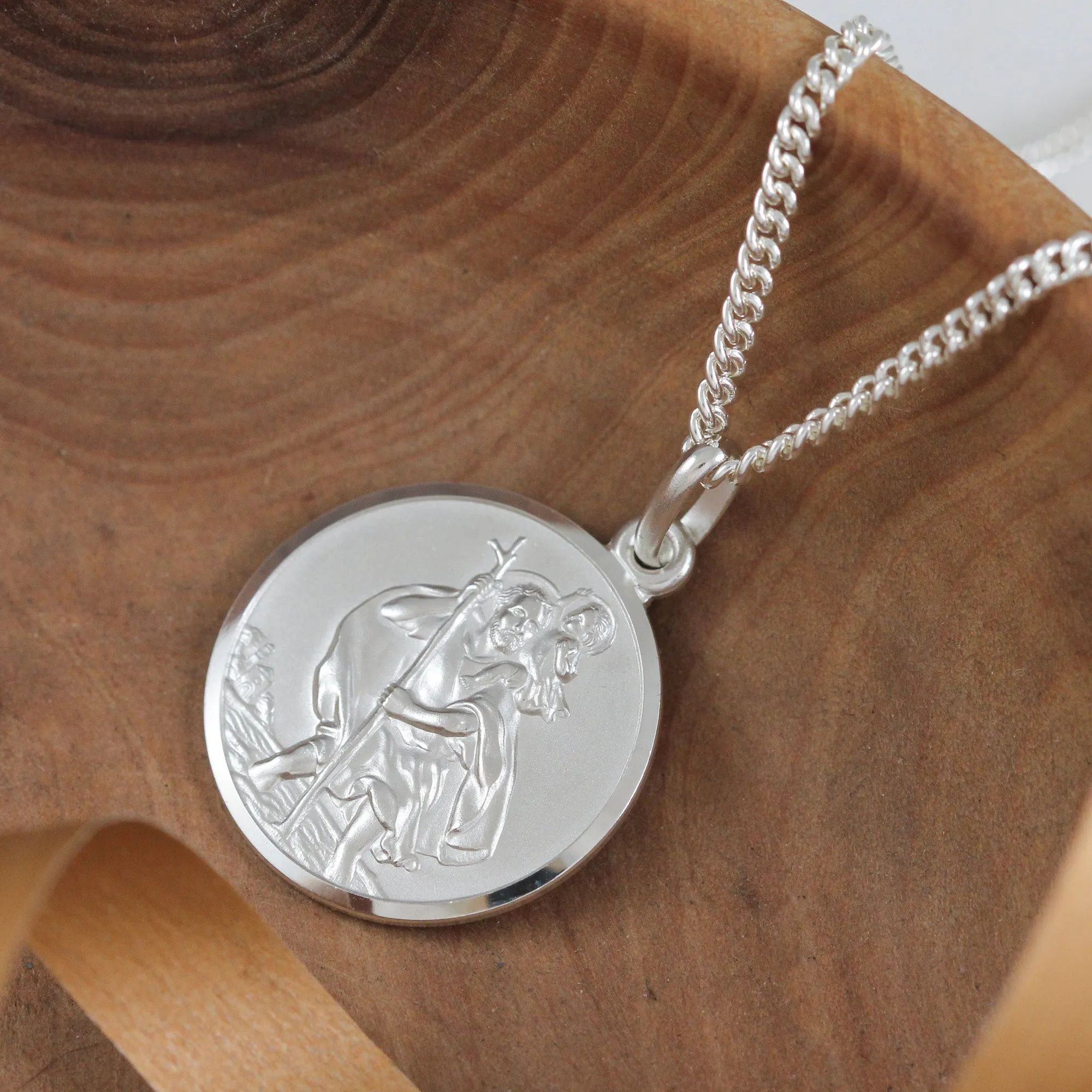 Classic St Christopher Necklace Chunky Sterling Silver 24mm