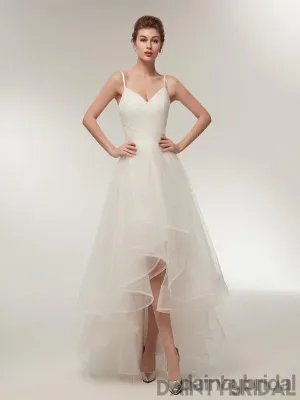 Copy of Copy of Popular white v-neck spaghetti strap lace up back tulle pretty wedding dress .DB0097