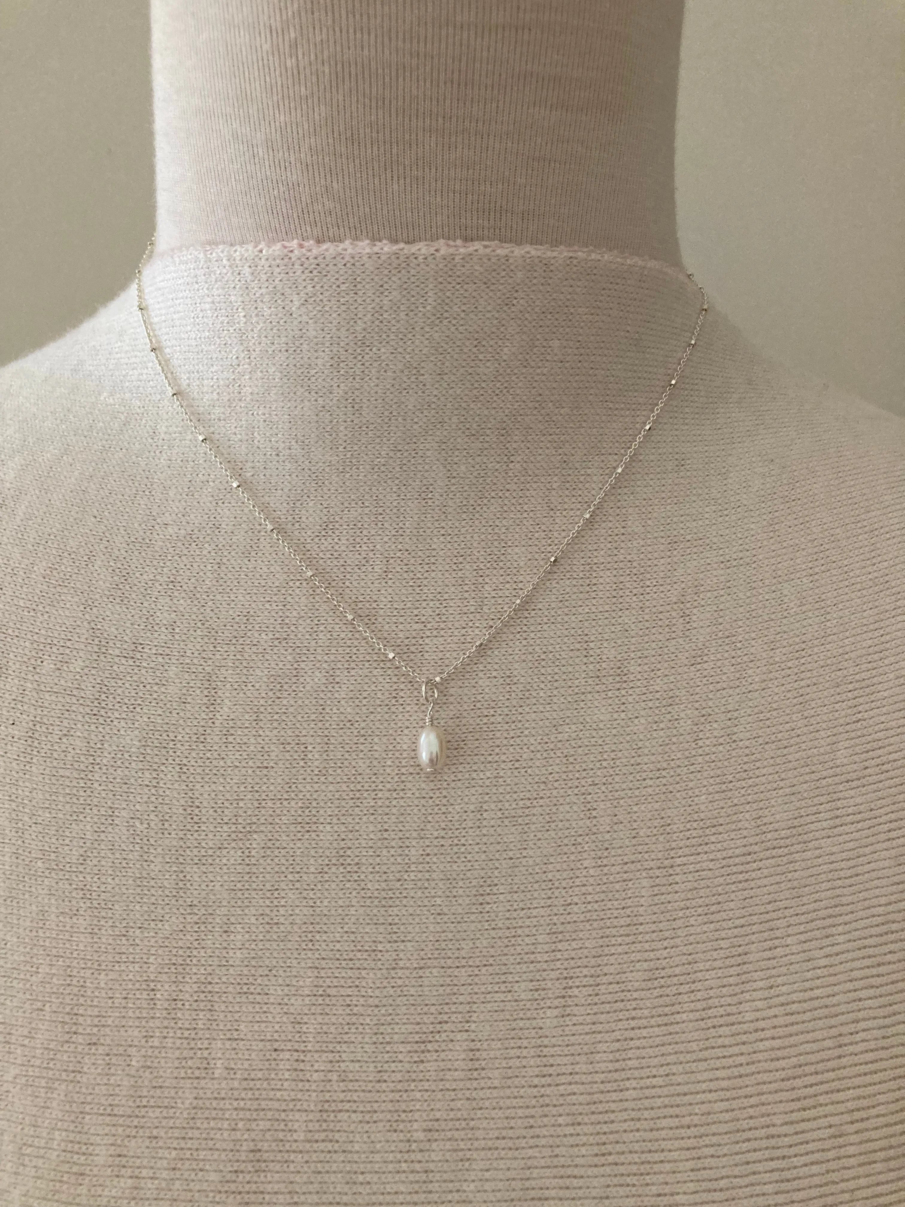 Dainty Pearl Necklace Silver | Timeless Pearl Drop & Sterling Chain | By Pearly Girls