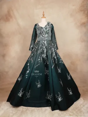 Dark Green Gown with Sequins and 3D Flowers