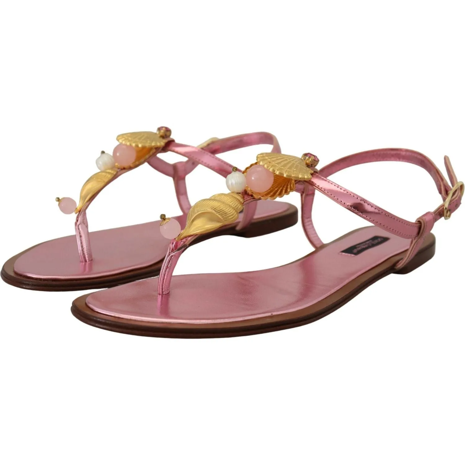 Dolce & Gabbana Chic Pink Leather Sandals with Exquisite Embellishment