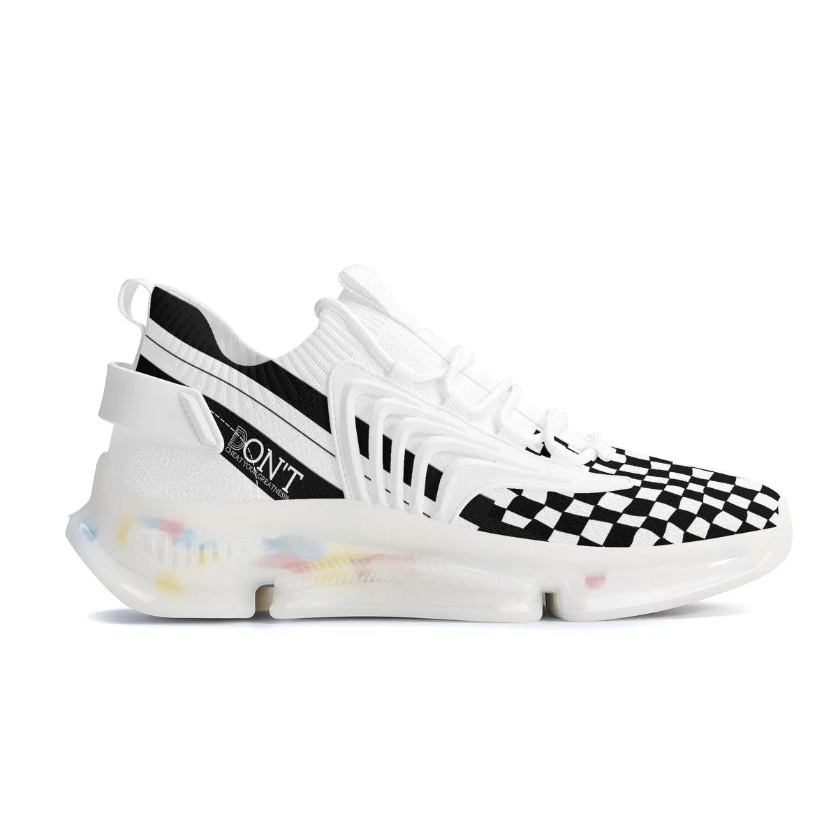 DON'T DX4 White Logo Black Stripes & White Air Max React Sneakers - White