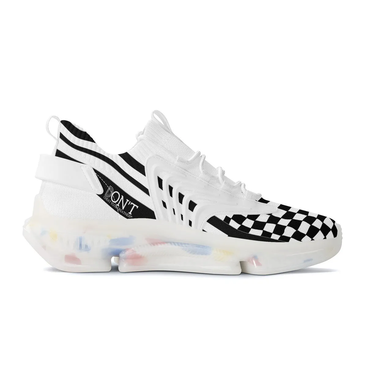 DON'T DX4 White Logo Black Stripes & White Air Max React Sneakers - White