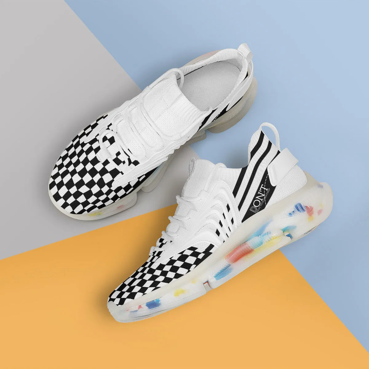 DON'T DX4 White Logo Black Stripes & White Air Max React Sneakers - White